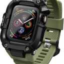 ULTIMAL Bands Case Compatible with Apple Watch 44mm SE (2nd)/SE/6/5/4 for men, with Bumper Case for Apple Watch Sport Band (Black/Green, For 44mm)