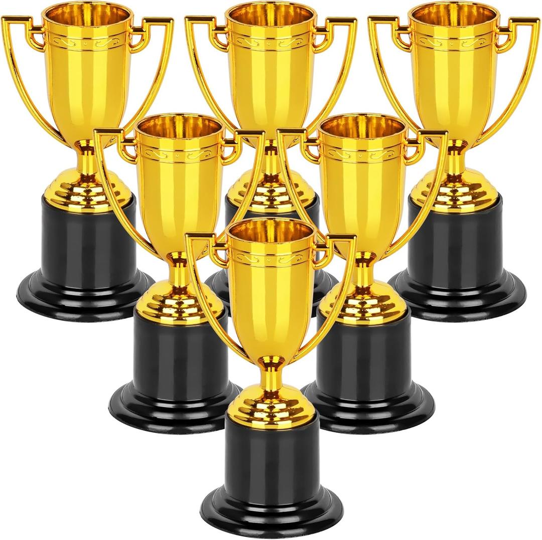 WINKIO Mini Trophies,Gold Trophy Award, Plastic Trophies for Kids, 4 Inch Trophy Cups, Award Trophies for Party Favors, Props, Rewards, Winning Prizes, Competitions Ceremony Parties Favor (6pcs)