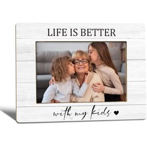 Life is Better With My Kids Picture Frame, Mothers Day Gifts for Mom From Son, Boy Mom Gifts, Momof Boys Photo Frame 4X6, Momand Girl GiftsWooden Photo Picture Frames for Desk Tabletop Decor