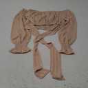 Women's Off Shoulder Ruffle Trim Puff Long Sleeve Tube Crop Blouse Shirt Top L
