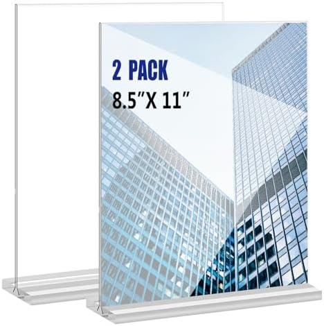 KOOLDE Acrylic Sign Holder 8.5x11 Inches 2 Pack T Shape Desktop Display Stand Vertical Double Sided Clear Table Menu Flyer Holder for Restaurants, Office, Shop, Wedding
