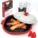 Microwave Grill Pan with Cover, Microwave Cookware Multi-Use for Grilling, Frying, Browning and Crisping, Microwave Bacon Cooker Tray, Microwave Griller with Cover Safe and Easy to Clean (Red) (Medium)