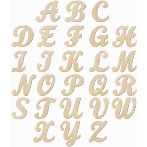 6 Inch 86 Pieces Wooden Letters Unfinished Thin Wood Alpabets A-Z for Crafts,Cursive Uppercase