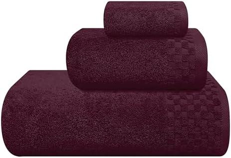 MyOwn Ultra Soft 3 Pack Cotton Towel Set, Contains a Bath Towels 28x55 inch, a Hand Towels 16x24 inch & a Wash Coths 12x12 inch, Ideal Everyday use, Compact & Lightweight - Burgundy