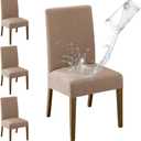 MOSAYT 100% Waterproof Dining Room Chair Covers Set of 4, Super Fit Stretch Jacquard Parson Chairs Slipcovers Removable Washable Chair Seat Protectors for Home, Kitchen, Banquet (Sand)