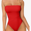 Womens Tube Bodysuits Strapless Basic Sleeveless Ruched Stretch Classic-Fit Tops Sexy Bodysuits