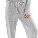 PrinStory Womens Pajama Sets Long Sleeve Pajamas Set Button Down Pjs Sets for Women 2 Piece Lounge Set (X-Small, Light Gray)