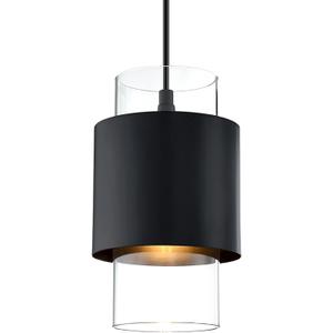1 Light Hanging Indoor Kitchen Island Pendant Light 6" Drum Glass Shade Pendant Ceiling Light Fixtures Modern Farmhouse Dinning Over Sink (Black Finish, 1 Pack)