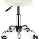 Swivel Rolling Stool with Wheels Height Adjustable Stool Chair Drafting Chair with Backrest White