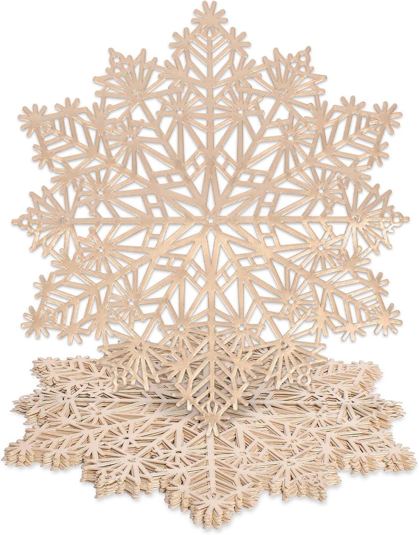 Mosayt Christmas Round Snow Placemats Set of 6Gold Vinyl Metallic Place mats, Washable Easy Clean Non-Slip Heat Resistant Plastics Table Mats for Dinning/Wedding/Party Decoration, 15 Inch
