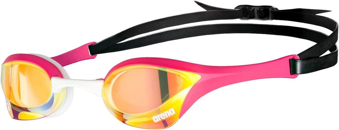 arena Unisex Cobra Ultra Swipe Racing Swim Goggles for Men & Women Anti-Fog Technology Dual Strap, Mirror/Non-Mirror Lens (Yellow Copper / Pink)