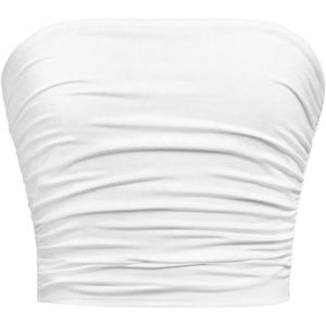Floerns Girl's Basic Sleeveless Bandeau Kids Strapless Ruched Tube Tops (White)