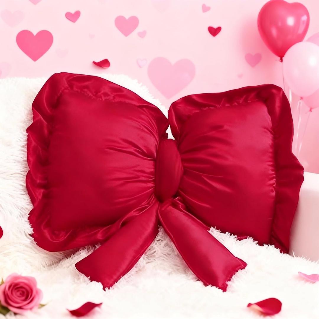 SmoothNovelty Red Bow Throw Pillow Large Decorative Soft Pillow 18 Inch x 16 Inch Coquette Room Decor Soft Bowknot Decorations for Cushion Bed Sofa Couch Home Decorations, 17.72 x 15.75 inches