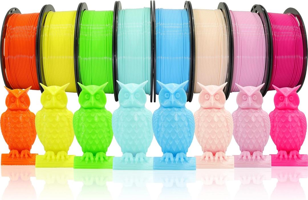 1.75mm 3D Printer PLA Filament 8 Colors Bundle: Pink, Yellow, Orange, Lime Green, Sky Blue, Cyan, Beige, Rose Red, 8 Spools Packed, Each 250g, Total 2Kg 3D Printing Material, 250g x 8 Spools