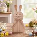 Novabright Easter Wooden Bunny Decoration Easter Rabbit Table Centerpiece 1 Set Farmhouse Bunny Spoon Rest with 2 Wooden Spoons Cute Rabbit Table Decor Stand Gift for Kitchen Counter Utensil Organizer