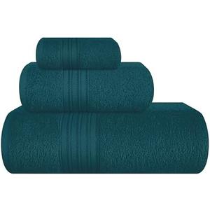 BOUTIQUO Ultra Soft 3 Pack Cotton Towel Set, Contains a Bath Towels 28x55 inch, a Hand Towels 16x24 inch & a Wash Coths 12x12 inch, Ideal Everyday use, Compact & Lightweight - Teal