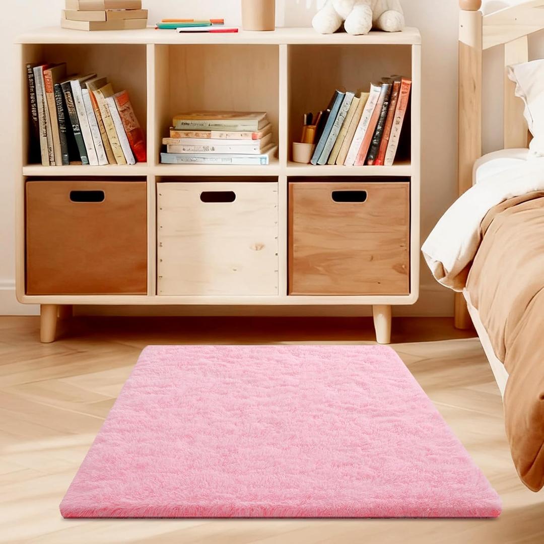 Pink Rug for Bedroom, 3x5 Fluffy Area Rugs for Living Room, Small Fuzzy Shag Soft Non-Slip Carpet for Kids Girls and Boys Nursery Dorm Indoor Room Home Decor (3ft X 5ft, Pink)