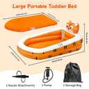Inflatable Toddler Travel Bed Equipped with Pump and Handbag (Tiger) | Kids Air Mattress with Soft Cotton Sheets and 4 Sided Safety Railing Bumper for Portable Camping, Travel, and Home Use