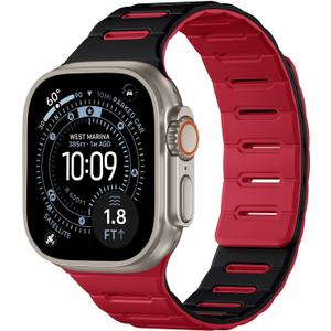 Bandletic Reversible Magnetic Straps Compatible with Apple Watch Bands 49mm/46mm/45mm/44mm/42mm(3/2/1) Men, Silicone Comfortable Strong Magnet for iWatch Series 11 10 Ultra SE3 9 8 7 6 5 4,Black Red
