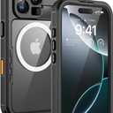 Lanhiem Magnetic for iPhone 16 Pro Max Case, IP68 Waterproof Dustproof Case, [Compatible with Magsafe] [Built-in Screen Protector] Full Body Heavy Duty Rugged Phone Cover 6.9 inch, Black/Clear
