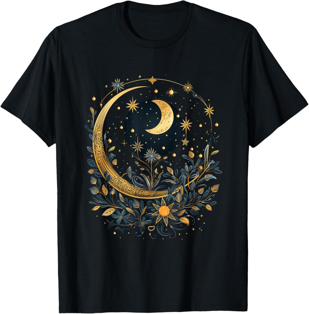 Mystic Sun and Moon Woman Mystical Flowers Aesthetic T-Shirt, S