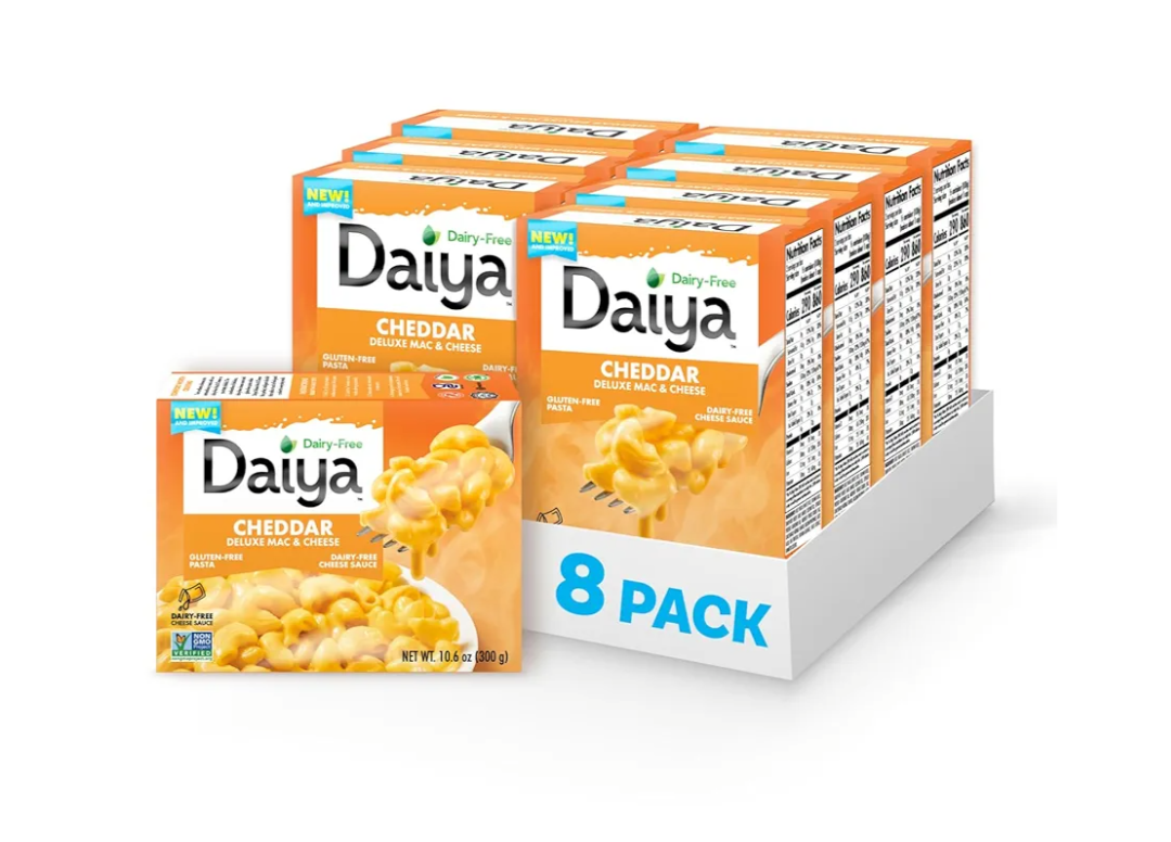 Daiya Dairy Free Gluten Free Cheddar Deluxe Mac & Cheese, Vegan Plant Based Rice Pasta, 10.6 oz (Pack of 8), BB 10 March 2026