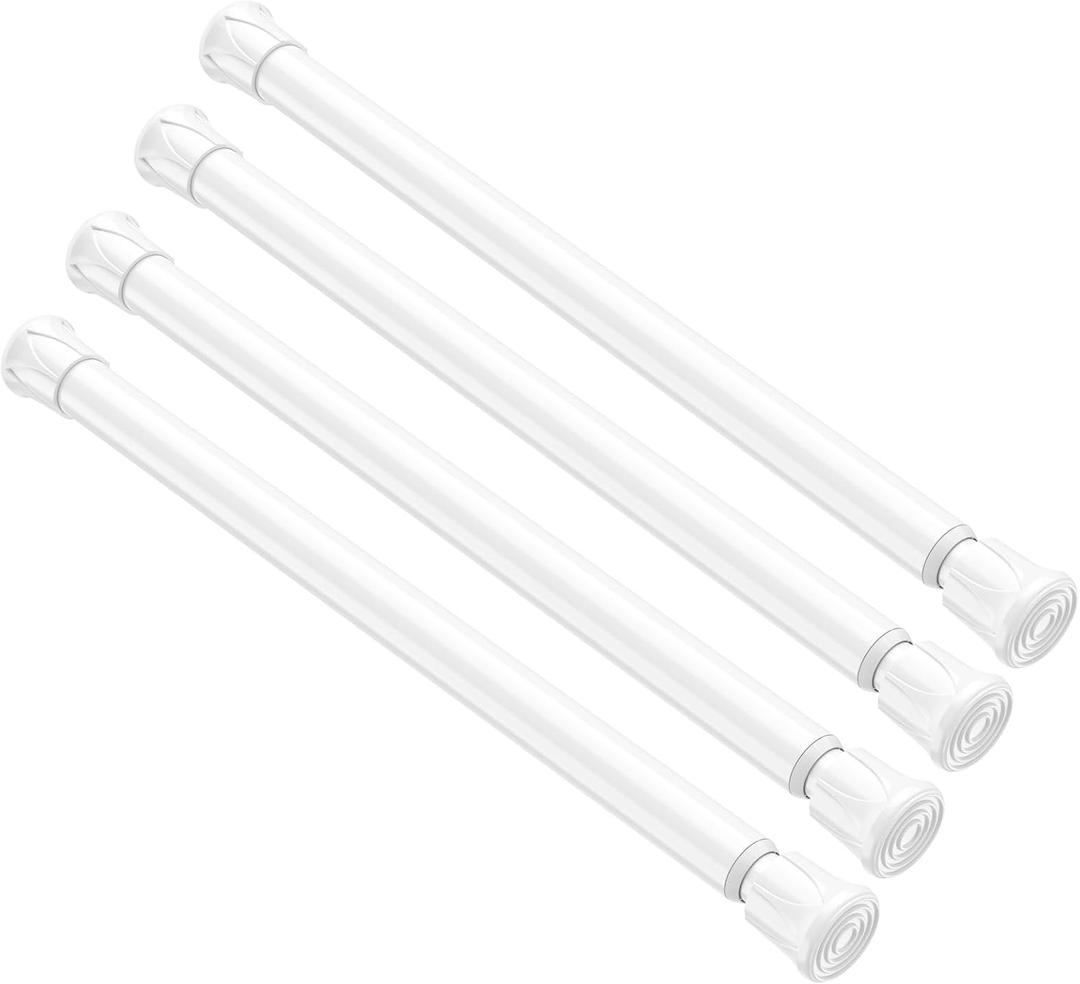 4 Pack Small Spring Tension Curtain Rod 8 to 12.5 Inch, Thin DIY Tension Rods No Drill for Slim Window Cupboard Closet Sidelights, White