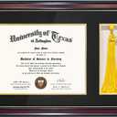 GraduationMall 11x17 Mahogany Diploma Frame with Tassel Holder for 8.5x11 Certificate Document,Real Glass, Black over Gold Mat