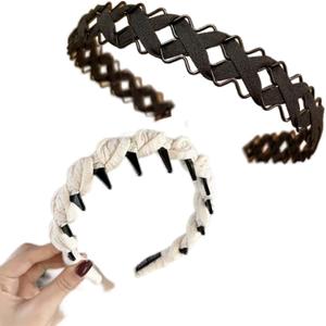 2-in-1 Decorative Hair Clips Non-Slip Grip - Nylon Braid Headbands for Women - Comfortable Accessories for All Types(braided whiteMetal black)