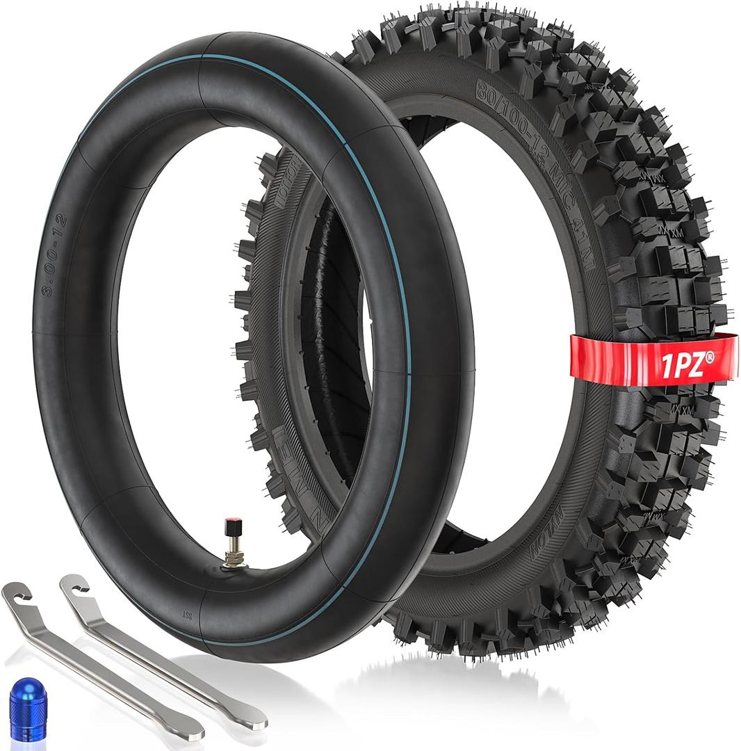 1PZ EHX-C8K 3.00-12 Tire & Inner Tube 80/100-12 Replacement for Honda CRF70 XR70 CR60R KLX110 KX60 Suzuki DRZ110 DS80 JR80 RM50 PW80 TTR YZ60 65SX 90cc 110cc 125cc SSR Off Road Motocross Pit Dirt Bike