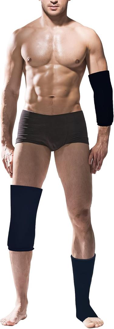 Freeze Ice Sleeve for Elbow & Knee Arm Ice Pack Sleeves Wrap for Injuries Compression, Reusable Gel Cold Packs for Ankle, Calf - Flexible Cold Wrap for Meniscus, ACL, MCL, Pain Relief (Black, L)