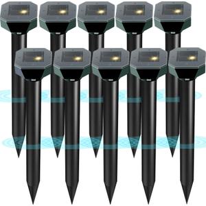 Snake & Mole & Rabbit & Skunk Repellent Solar Powered, 2026 Upgraded Ultrasonic Deterrent, IP65 Waterproof, Gopher Groundhog Chipmunk Raccoon and Vole Repellent & Deterrent for Lawn & Garden, 10 Pack