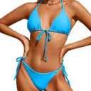 Bikinis Swimsuit Set for Women Swimwear Triangle Bathing Suit Tie String Thong (Large, Blue)