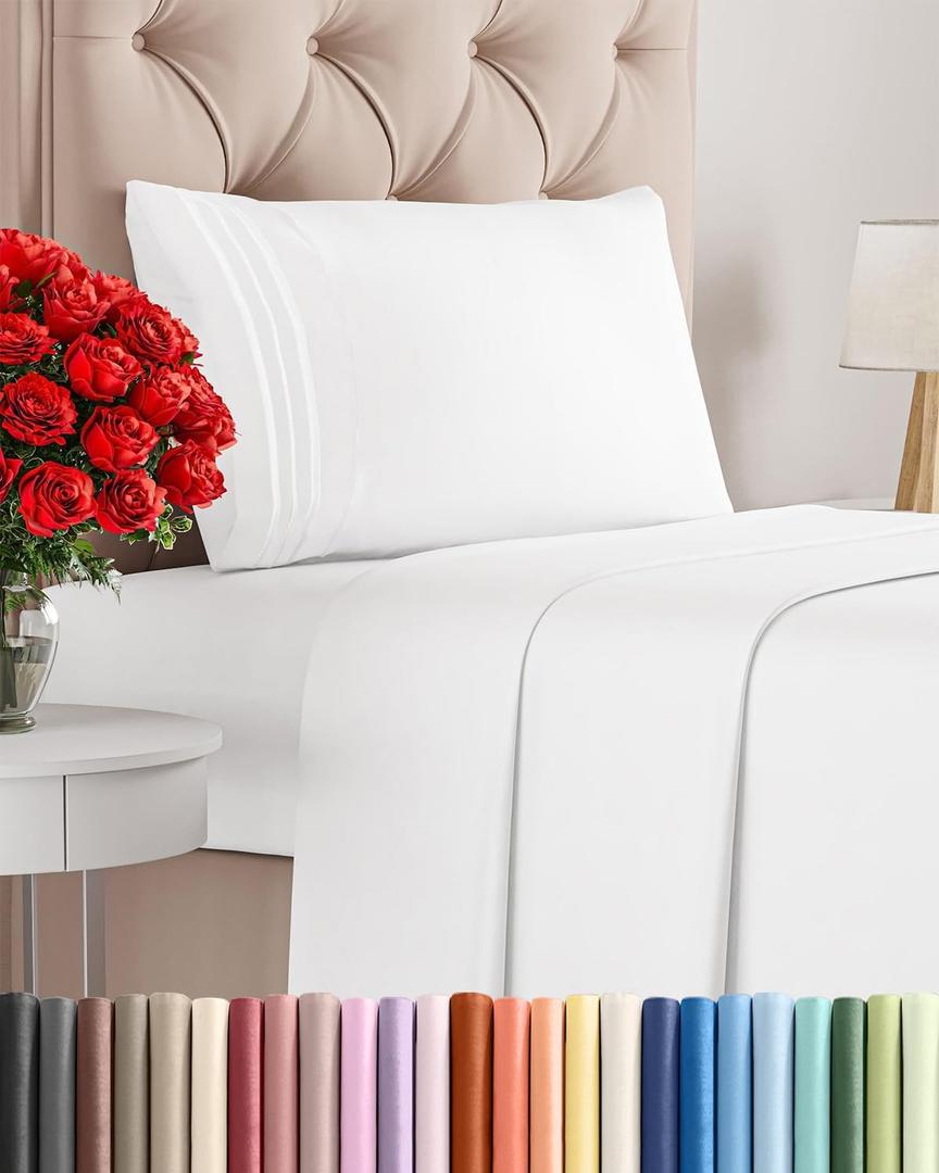 Twin Size 3 Piece Sheet Set - Comfy Breathable & Cooling Bed Sheets Set - Hotel Luxury Bedding for Women, Men, Kids, Teens, Boys & Girls - Deep Pockets, Ultra-Soft and Wrinkle Free - Oeko-Tex - White