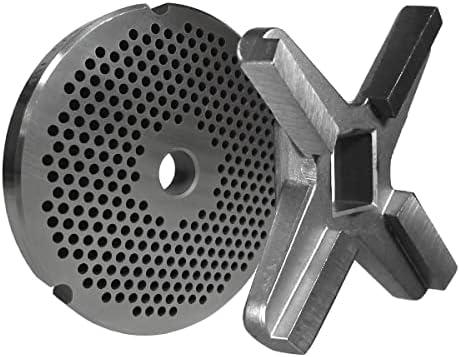 National Band Saw #32 Meat Grinder Plate and Knife Set – Compatible with Hobart, Biro, Enterprise, LEM, Tor Rey, and More – 1/8 Inch Hole Plate, Raised Edge Knife for Commercial Grinding Equipment