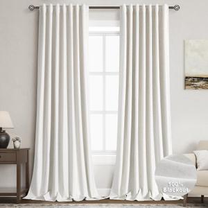 Nanspring Ivory Linen Blackout Curtains 96 Inches Long 2 Panel Set for Living Room Back Tab Pinch Pleated Blackout Curtain Drapes Boho Farmhouse Neutral Cream Bedroom Black Out Curtains 96 Inch Long (52"W x 96"L (Pack of 2), Natural)