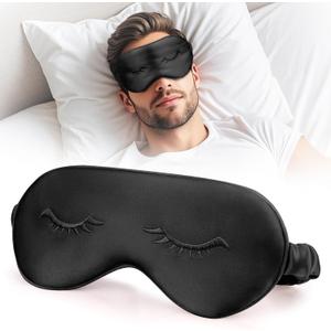 Uamector Silk Eye Mask for Sleeping, Adjustable & Super Soft Sleep Mask, Breathable Blindfold for Men & Women, Perfect Light Blocking for Night, Travel, Nap, Yoga, and Meditation (Black)