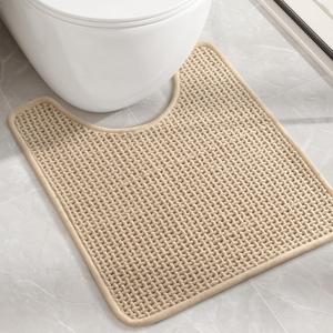 Color&Geometry Chenille Toilet Rugs U Shaped Washable, Absorbent, Stain Resistant, Non Slip, Quick Dry, 20"x24" Beige Toilet Mat for Bathroom Contour Bath Rugs for Toilet Base, Standard-Sized