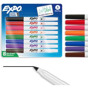 EXPO Dry Erase Markers, Low Odor Ink, Assorted Colors, Ultra Fine Tip, 8 Count - Whiteboard, Calendar, Organization, School Supplies