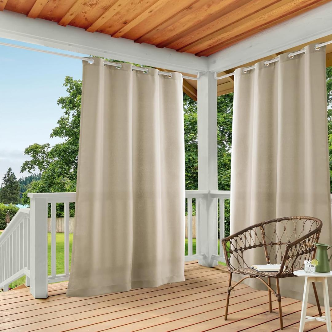 TOWN & COUNTRY BASICS Cabana Solid Heavyweight Indoor Outdoor Curtains, Light Filtering Opacity with Grommet Top, Water Repellent, 2-Pack Set, 54"x84", Taupe