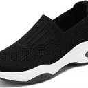 Women's Slip-On Orthopedic Sneakers - Breathable Mesh Knitted Walking Shoes with Wide Width, Arch Support & Non-Slip Sole - Lightweight Low-Top Design for All-Day Comfort (5, Black)