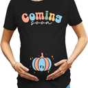 OCURHU Halloween Maternity Shirt Coming Soon Pumpkin Shirt Thanksgiving Pregnancy Baby Footprints Tees Dark Black S