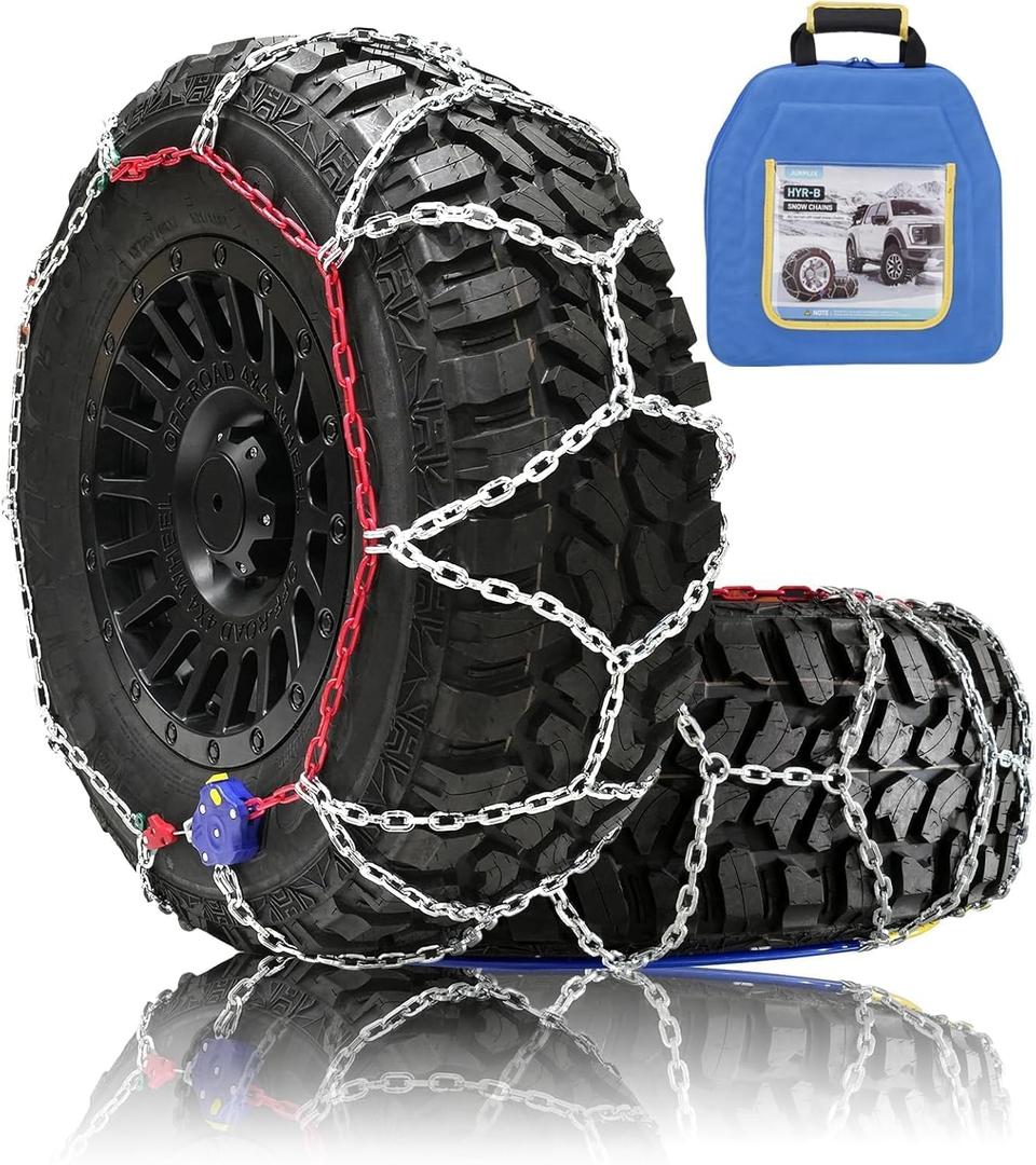Auto Fixing Snow Chains for Pickup Trucks & SUVs, Heavy Duty Tire Chains with Self-Tensioning, Quick Install Emergency Traction Chains for Car Tires 265 275 285 305, Set of 2 (HYR-B)