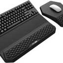 3-in-1 Ergonomic Keyboard Stand with Wrist Rest & Mouse Pad Set, Black | Comfy Keyboard Riser Holder Soft Mousepad with Massage Design, Memory Foam and Non-Slip PU Base for Pain Relief, Black