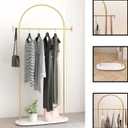 Gold Clothing Rack, Modern Clothes Rack with Shelf, Heavy Duty Freestanding Coat Rack, Metal Coat Hanger Stand with Hooks for Boutique Office