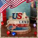 4 Pcs 4th of July Decorations Patriotic Tiered Tray Decorations Signs Rustic Memorial Day Decor Book Block Sign for 250th Anniversary Farmhouse Table Home Tabletop Shelf(Map)