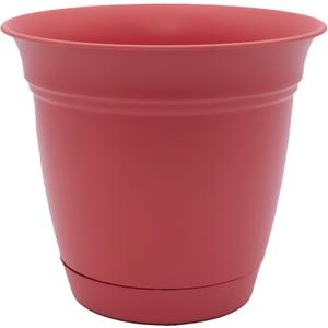 The HC Companies Eclipse Round Planter with Saucer - Outdoor & Indoor Plant Pot with Drainage Holes - Lightweight, UV-Resistant Plastic Pots for Plants, Flowers & Herbs (10" Rose, Pack of 1)