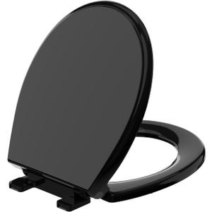Toilet Seat Round Soft Close，Meydrdou Toilet Lid 16.5inch，Slow Close Quiet No Slam，Easy Installation & Release for Bottom Fixing Toilet，Safe PP Material Easy Clean, Black