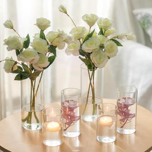 Hewory Thickened Glass Cylinder Vases: Set of 6 Clear Flowers Vases for Wedding Home Table Centerpieces Decorations - Hurricane Candle Holders for Floating Pillar Candles