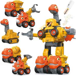 Dinosaur Toy 5 Year Old boy Birthday Gift Transform Toy with Electric Drill 5 in 1 Take Apart Trucks Construction Building STEM Toys for Kids Ages 4 5 6 7 8 (5 in 1 Dinosaur Construction)